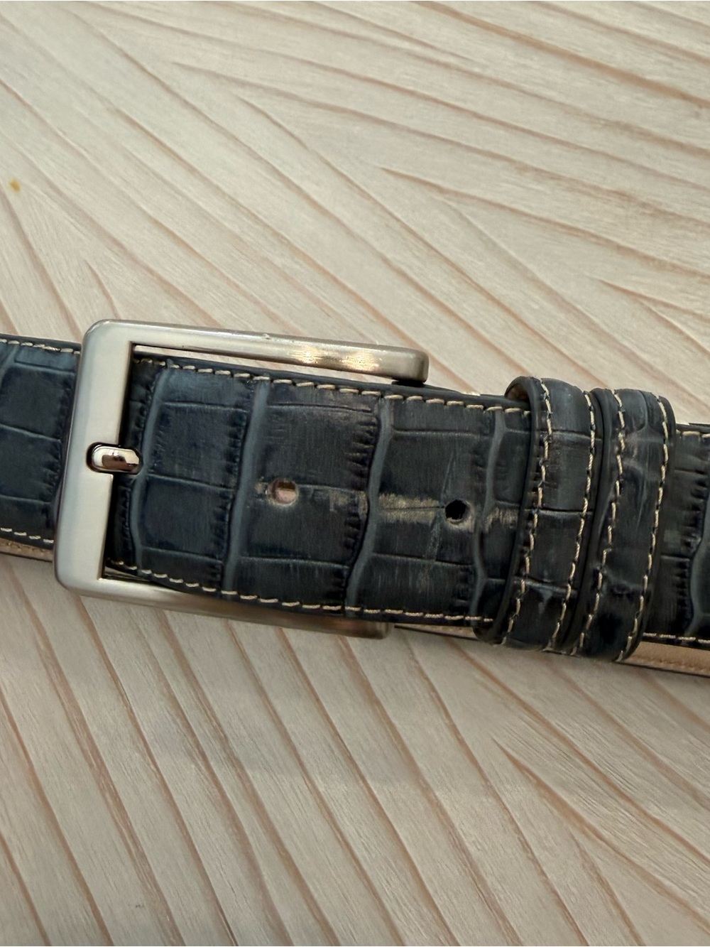 Joseph Abboud Blue Croc-Embossed Leather Belt with Silver Buckle